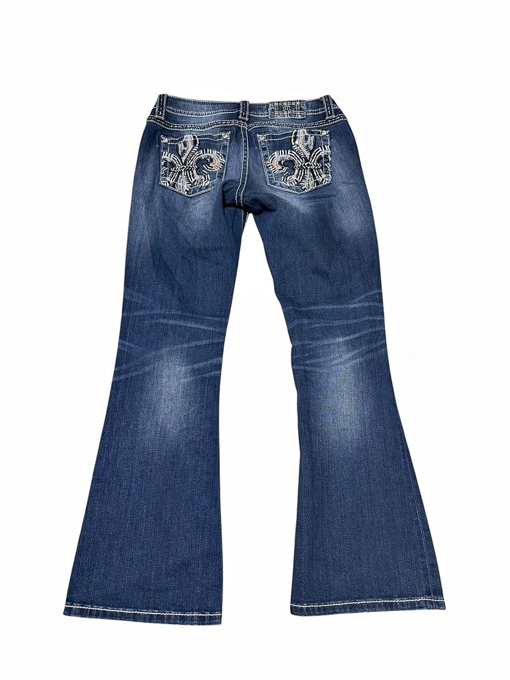Miss Me Signature Fleur De Lis Embellished Bootcut Jeans Dark Wash | Size 29